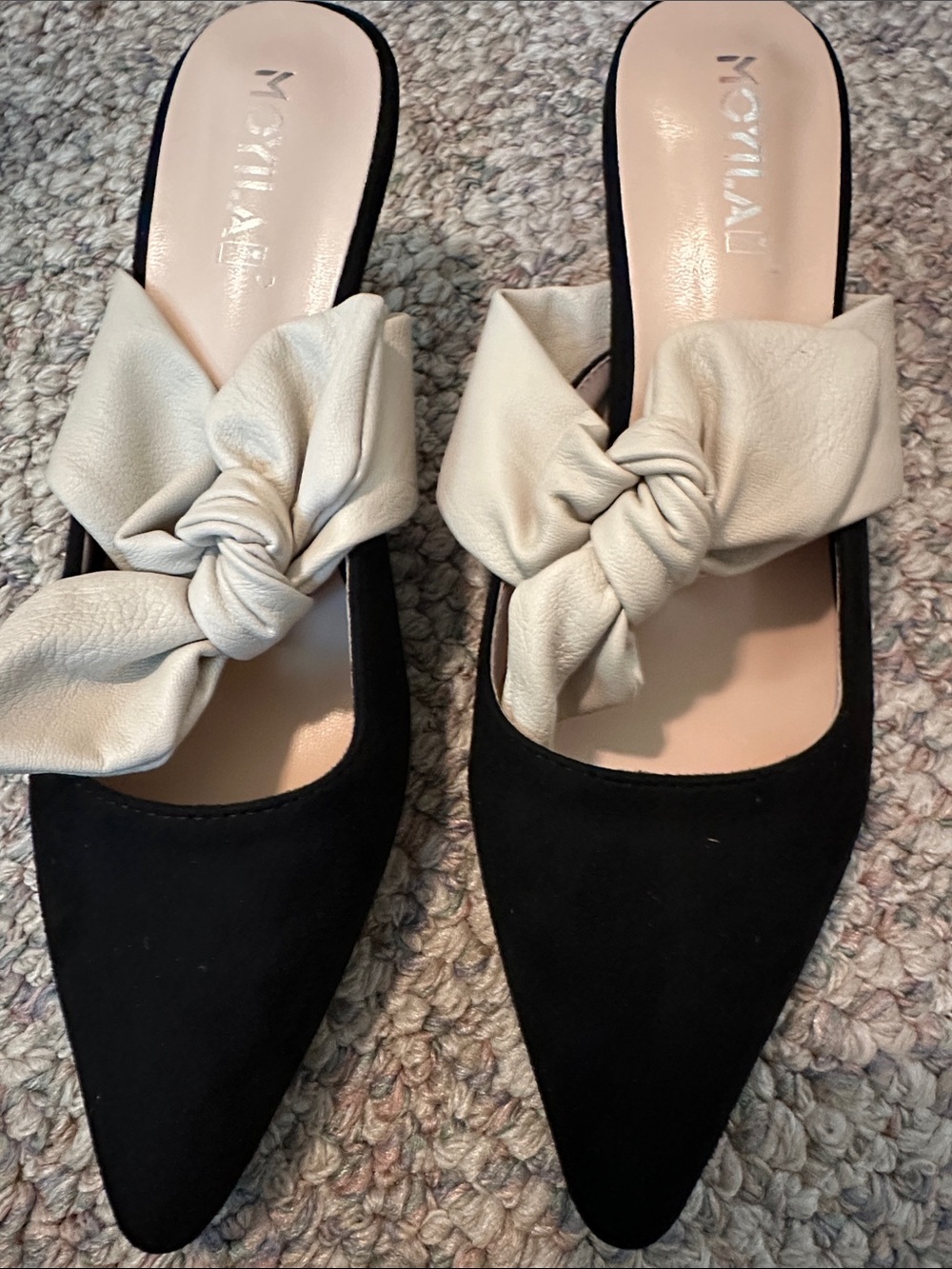 Not Rated Two-Tone Pointed-Toe Mules in Black and Cream - Picture 2 of 4